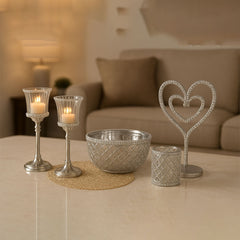 Luxury Silver Crystal Home Decor Set | 5-Piece Elegant Table Collection