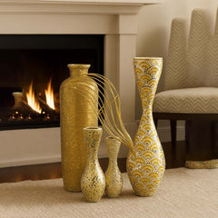 Luxury Golden Mosaic Vase Set | 4-Piece Handcrafted Decorative Collection