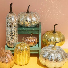 Golden & Silver Mosaic Pumpkin Set | Handcrafted Festive & Home Décor Collection
