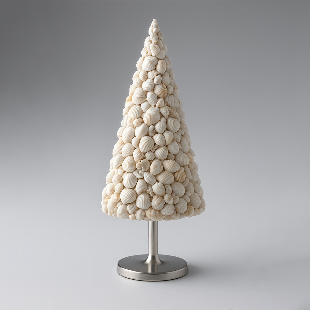 Handcrafted Seashell Christmas Tree Decor with Metal Stand