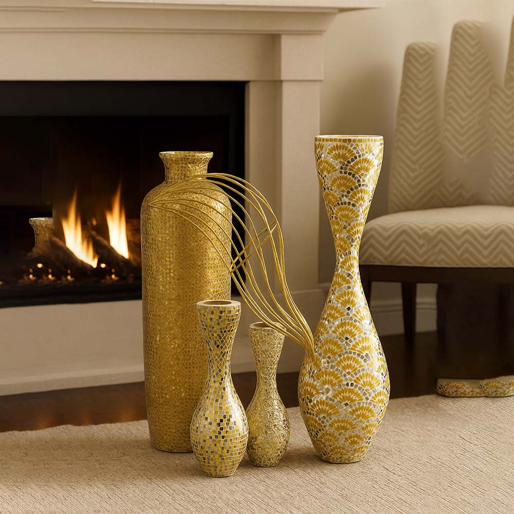 Luxury Golden Mosaic Vase Set | 4-Piece Handcrafted Decorative Collection