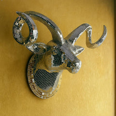 Silver Mosaic Bull Head Wall Art | Handcrafted Animal Sculpture for Modern Interiors