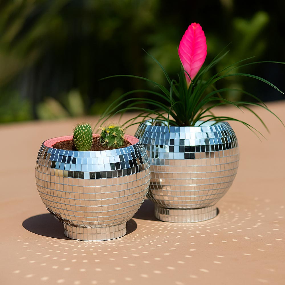 Disco Mirror Mosaic Planter Set (Set of 2)