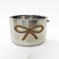 Stainless Steel Wine & Champagne Ice Bucket with Golden Bow Embellishment Party & Bar Accessory