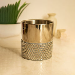 Stainless Steel Ice Bucket with Designer Diamond Mesh Pattern