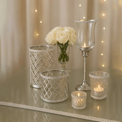 Luxury Crystal-Studded Metal & Glass Candle Holder Set